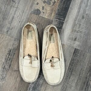 UGG Ansley Cream Suede Water Resistant Moccasin Slippers Cozy Loafers Womens 11